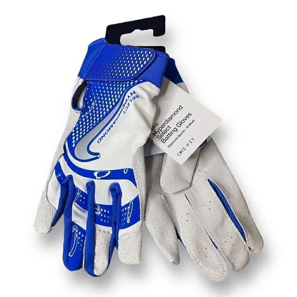 Nike Hyperdiamond Select Batting Gloves Softball White/Blue size Large New